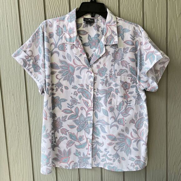 Vintage Cabin Creek Floral Button-Up Blouse L – Pastel Paisley, 90s Cottagecore - Picture 1 of 7
